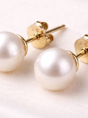 SE-60-14K Gold Pearl Stud Earrings – 9-10mm Cultured Pearl – Estate Jewelry – 1.